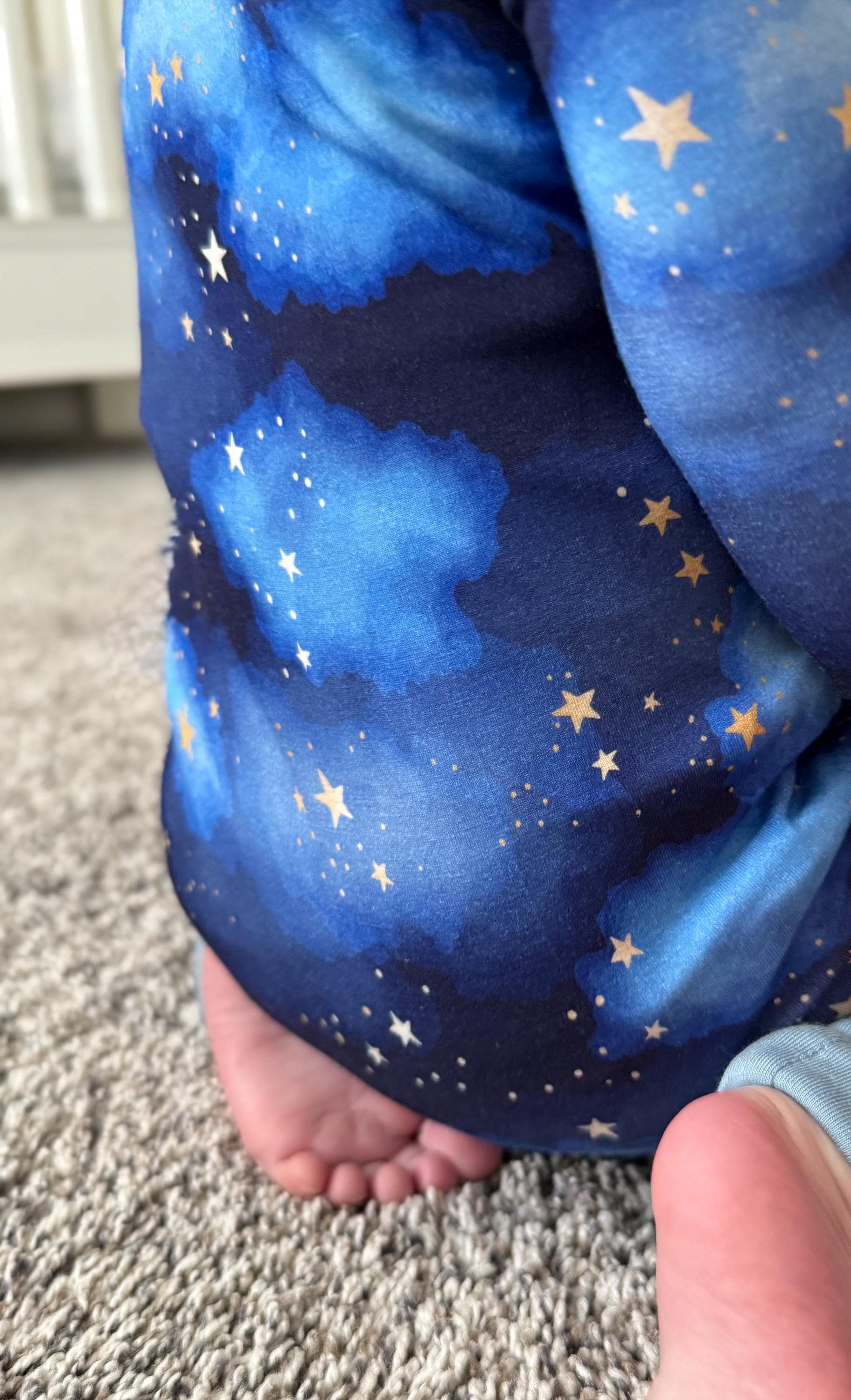Soft baby convertible pajama/ onesie with galaxy pattern  designed by Little Mallard