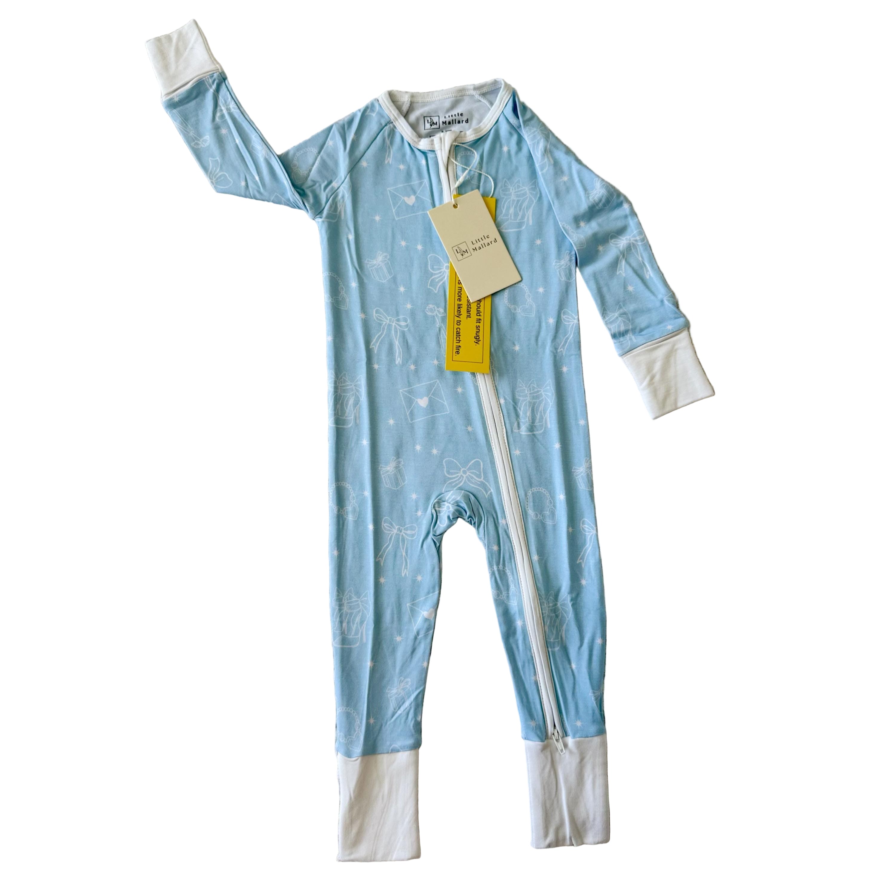Super soft Light blue baby onesie with white accents made by Little Mallard