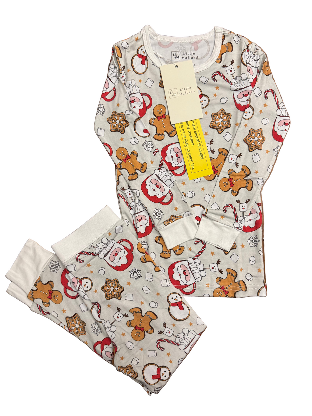 Toddler bamboo pajamas with santa, cookies, ginger bread, marshmallows, snowflakes and candycane. Bamboo pajamas are super soft, breathable and great with sensitive skin. 